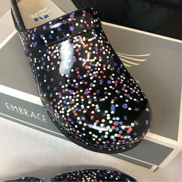 NIB Dansko LT Pro Patent Confetti polka dot slip on clogs multi size - Picture 5 of 11